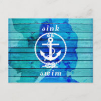 Ocean Blue Watercolor Wood and Anchor Quote