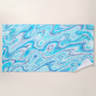 Ocean Blue Wave Marble Texture Abstract Liquid Beach Towel