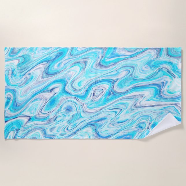 Ocean Blue Wave Marble Texture Abstract Liquid Beach Towel (Front)