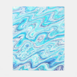 Ocean Blue Wave Marble Texture Abstract Liquid Fleece Blanket