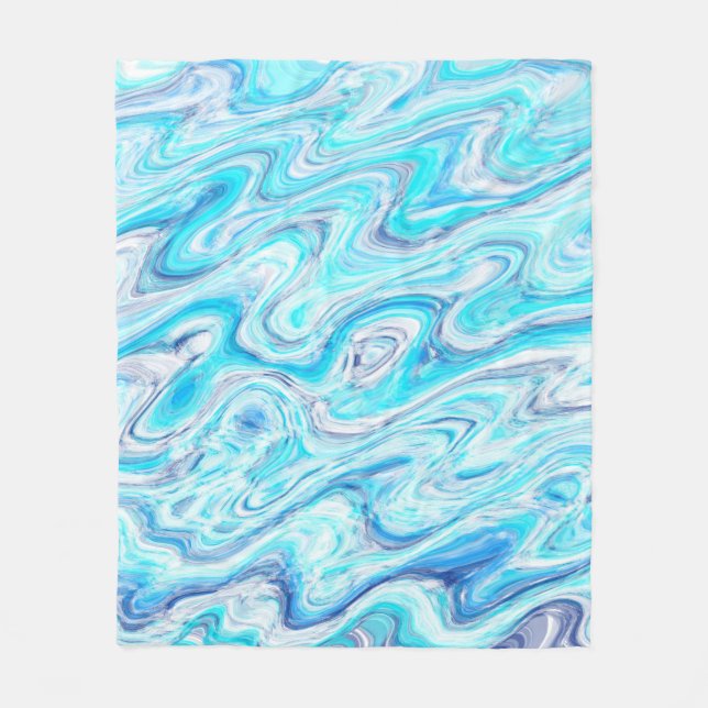 Ocean Blue Wave Marble Texture Abstract Liquid Fleece Blanket (Front)