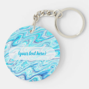 Ocean Blue Wave Marble Texture Abstract Liquid Key Ring