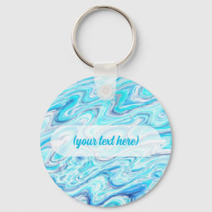 Ocean Blue Wave Marble Texture Abstract Liquid Key Ring