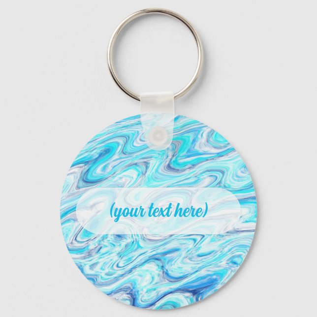 Ocean Blue Wave Marble Texture Abstract Liquid Key Ring (Front)