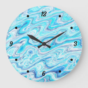Ocean Blue Wave Marble Texture Abstract Liquid Large Clock