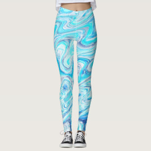 Ocean Blue Wave Marble Texture Abstract Liquid Leggings