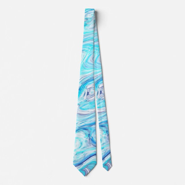 Ocean Blue Wave Marble Texture Abstract Liquid Tie (Front)