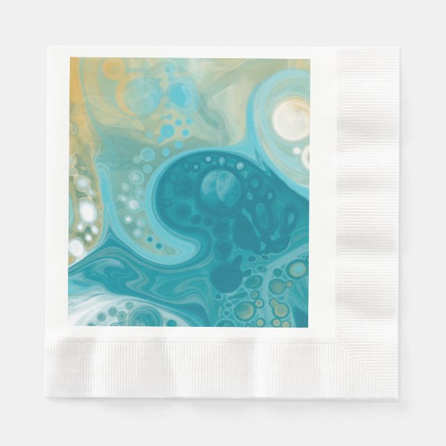 Ocean Blue Waves and Sandy Brown Fluid Art   Napkin (Front)