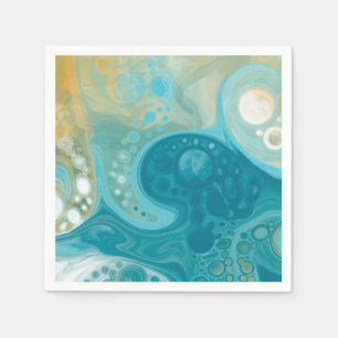Ocean Blue Waves and Sandy Brown Fluid Art  Napkin