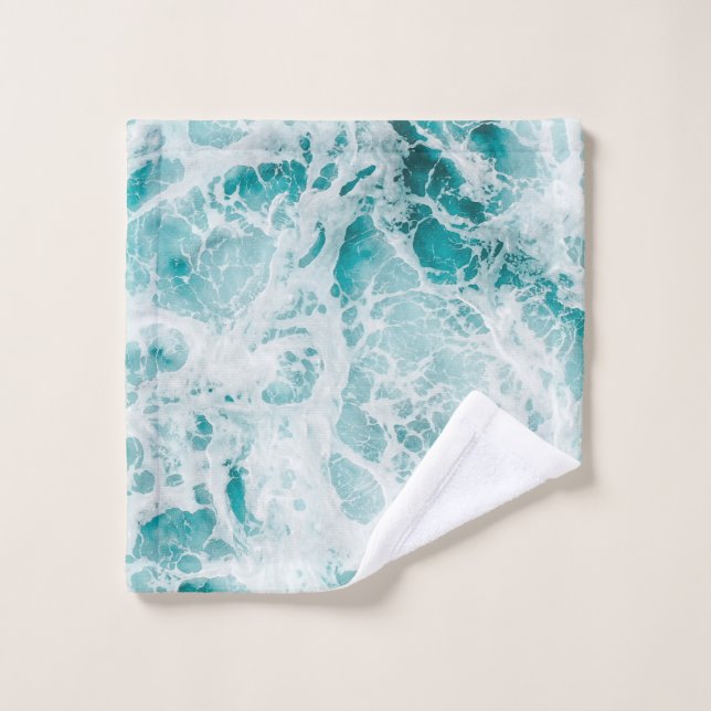 Ocean Blue Waves Bath Towel Set (Wash Cloth)