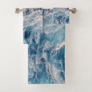 Ocean Blue Waves Bath Towel Set