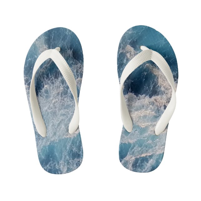 Ocean Blue Waves Kid's Flip Flops (Footbed)