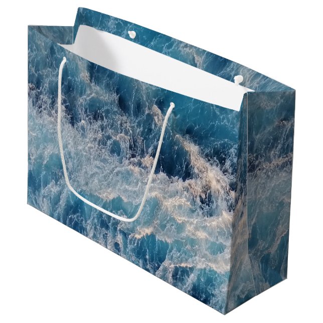 Ocean Blue Waves Large Gift Bag (Front Angled)