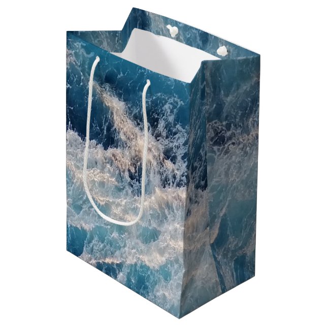 Ocean Blue Waves Medium Gift Bag (Front Angled)
