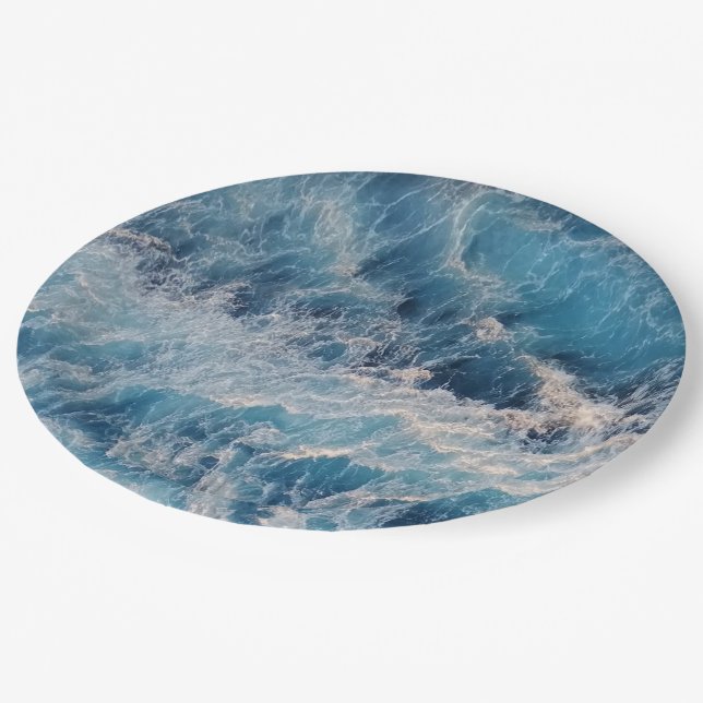 Ocean Blue Waves Paper Plate (Angled)