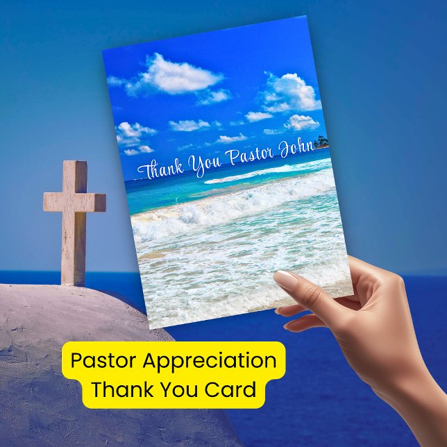 Ocean Blue Waves Pastor Appreciation  Thank You Card (Ocean Blue Waves Pastor Appreciation Thank You Card)