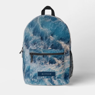 Ocean Blue Waves Personalised Name School Printed Backpack
