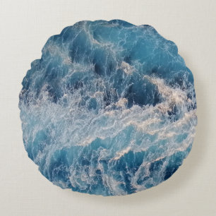 Ocean Blue Waves Round Cushion
