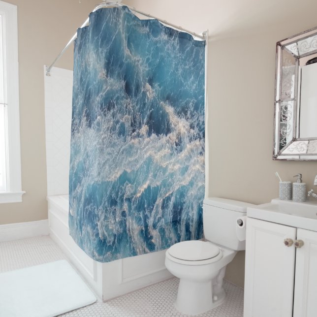 Ocean Blue Waves Shower Curtain (In Situ)