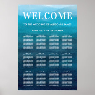 Ocean Blue Waves Watercolor Wedding Seating Chart