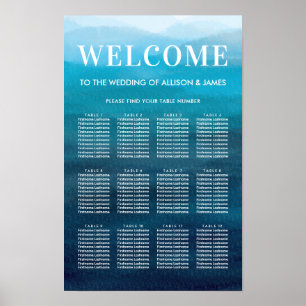 Ocean Blue Waves Watercolor Wedding Seating Chart