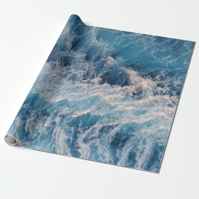 Ocean Blue Waves Wrapping Paper (Unrolled)
