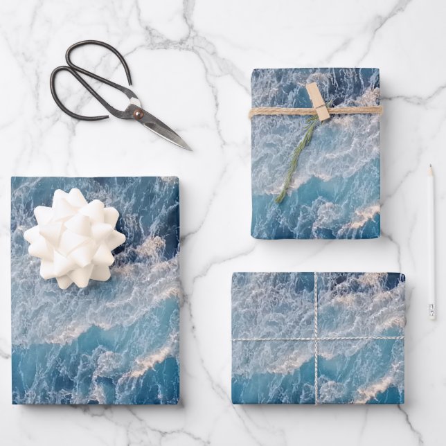 Ocean Blue Waves Wrapping Paper Sheet (Front)