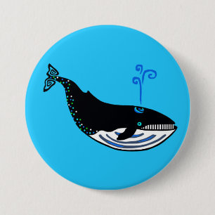 Ocean Blue WHALE - Endangered animal - 7.5 Cm Round Badge