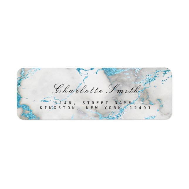 Ocean Blue White Marble Return Address Labels (Front)