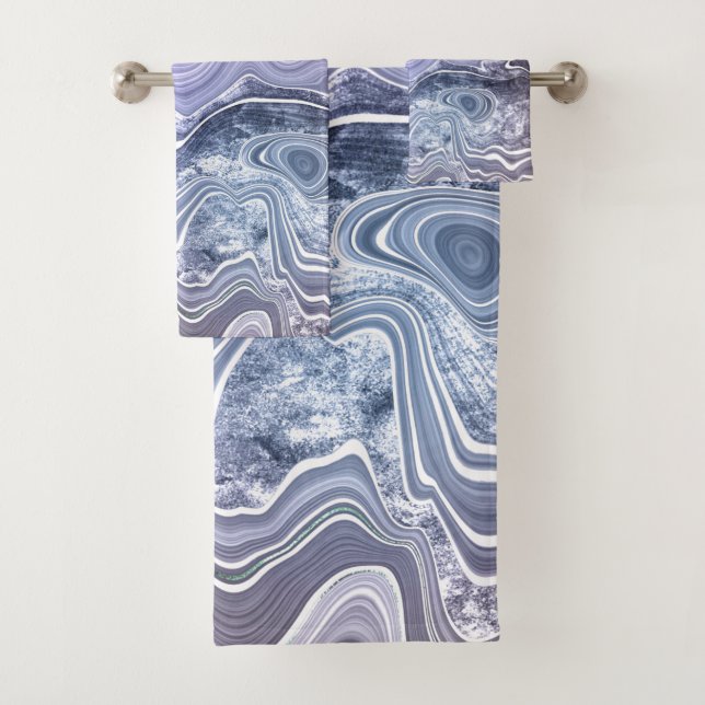 OCEAN BLUE WHITE MARBLE SWIRL TOWEL SET (Insitu)