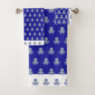 Ocean Blue White Trim Octopus Kids Bath towel Set