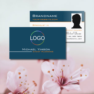 Ocean Blue White with Logo & Photo Professional Business Card