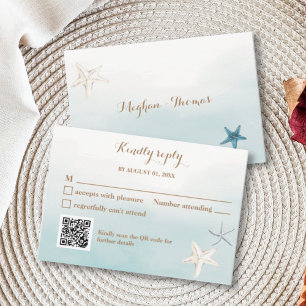 Ocean Blue with QR Code Wedding Small RSVP Card
