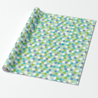 Ocean Blues Honeycomb Geometric Pattern Wrapping Paper