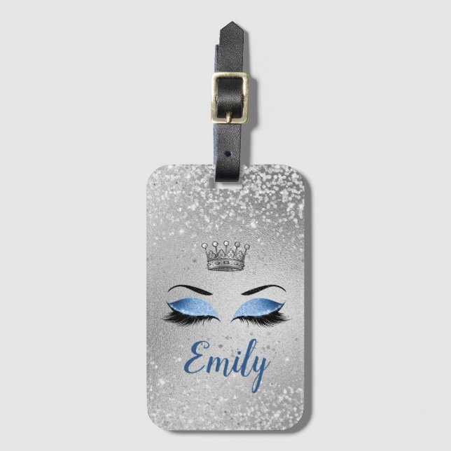 Ocean Blush Blue Fabulous Glitter Eyes Luggage Tag (Front Vertical)