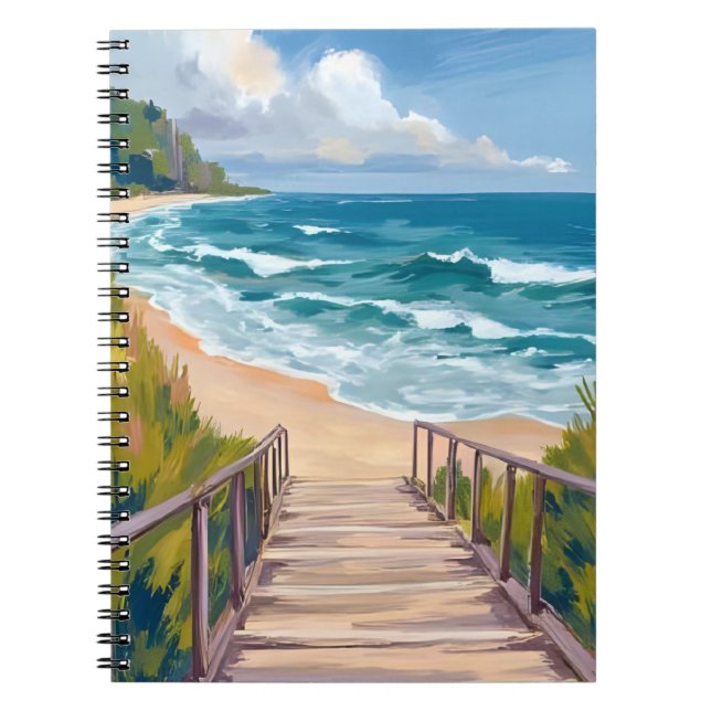 Ocean Boardwalk | Beach Waves Coastal Notebook (Front)
