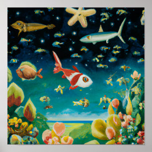 Ocean bottom sea full of coloured fish corals tape poster