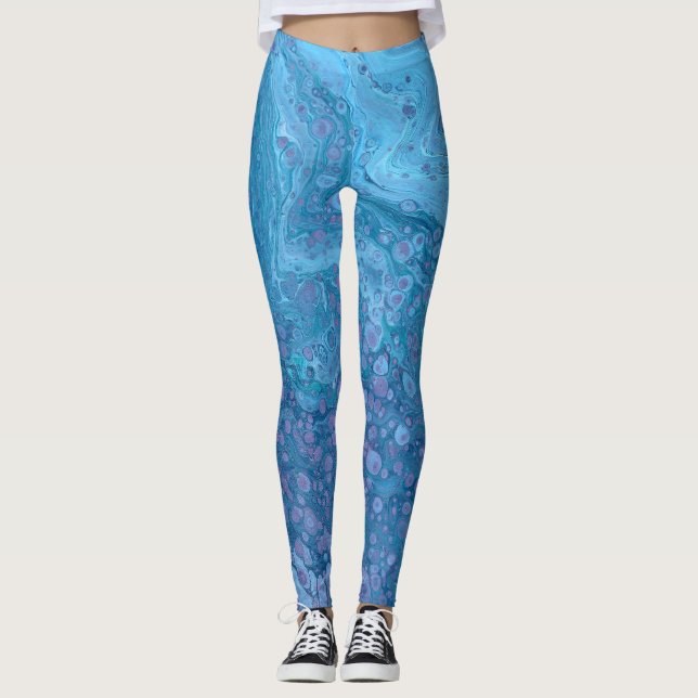 Ocean Breeze 3 Soft Blue Purple Abstract Leggings (Front)