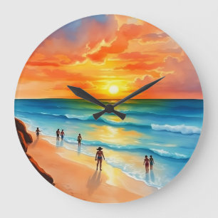 Ocean Breeze and Fiery Skies Large Clock