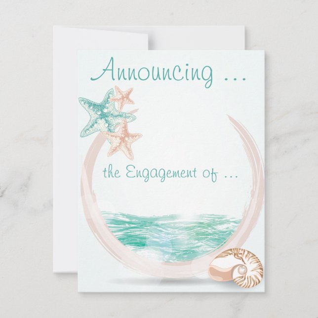 Ocean Breeze Beach Wedding Engagement Announcement (Front)