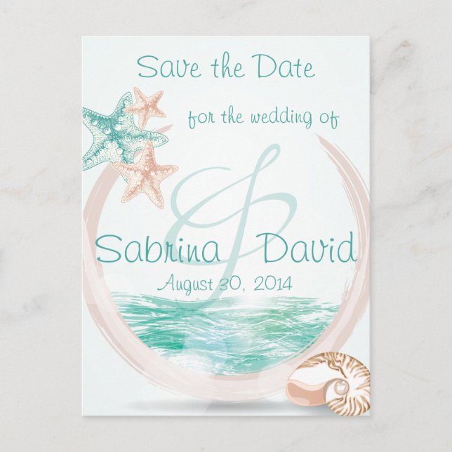 Ocean Breeze Beach Wedding Save the Date Announcement Postcard (Front)