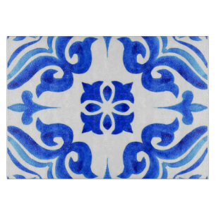 Ocean Breeze Ceramic Watercolor Blue Mosaic Cutting Board