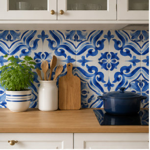 Ocean Breeze Ceramic Watercolor Blue Mosaic Tile
