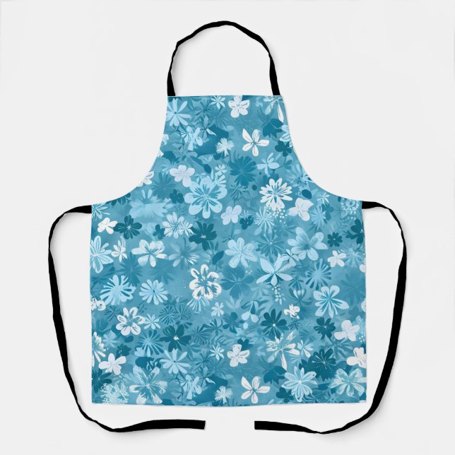 Ocean Breeze Floral Turquoise Botanical Apron (Front)