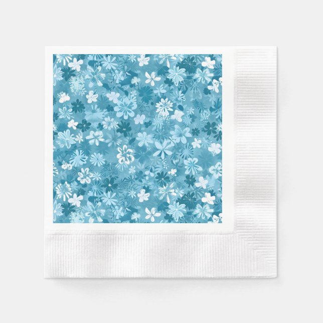 Ocean Breeze Floral Turquoise Botanical Napkin (Front)