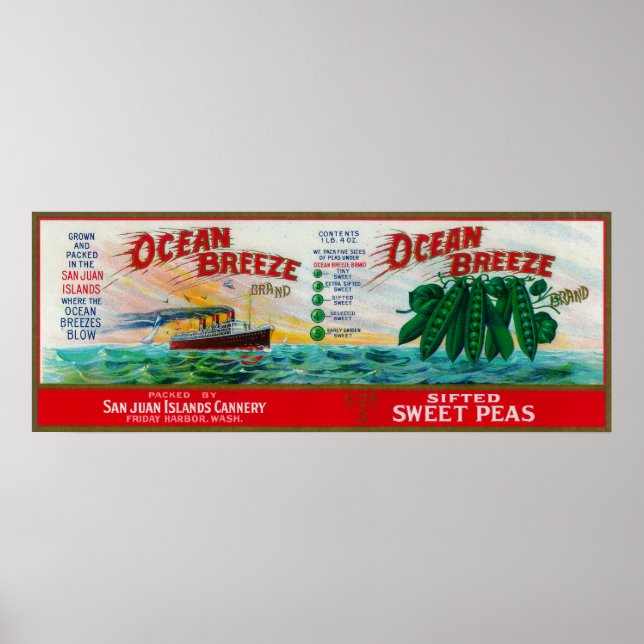 Ocean Breeze Sweet Peas Label Poster (Front)
