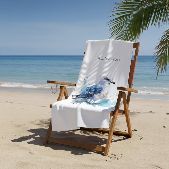 Ocean Breeze: Watercolor Seagull Beach Towel (Creator Uploaded)