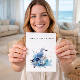 Ocean Breeze: Watercolor Seagull Holiday Postcard