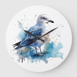 Ocean Breeze: Watercolor Seagull Large Clock