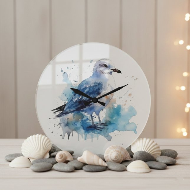 Ocean Breeze: Watercolor Seagull Large Clock (Creator Uploaded)